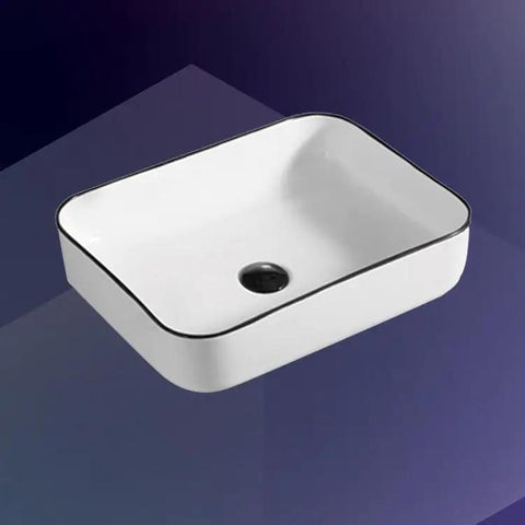 USZWBY Vessel Sinks Bathroom Sink Nordic Style Above Counter Basin Home Bathroom Wash Basin Hotel Above Counter Basin Ceramic Art Basin Bathroom Bowl Sink with sleek design and black trim.