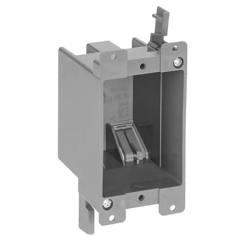 One Gang 14 Cu In PVC Old Construction Electrical Switch And Outlet Junction Box For Old Work Retrofit Ready J Box With Screws ETL Listed Two Hour Fire Rating Gray 10 Pack in side view