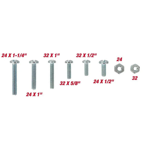 182 Piece Zinc Plated Machine Screws And Nuts Assortment Kit with visible screw sizes in red text.