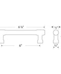Technical drawing of Emtek Jasper Pull Satin Brass Finish Center To Center 6 Inches Available In 7 Sizes And 6 Finishes Model 86689US4.