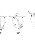 Diagram of Soft Close Heavy Lid Support Hinges Zinc Alloy Hydraulic Stay For Closet Wardrobe Toy Box Left And Right 2 Pack at 75, 90, 110 degrees