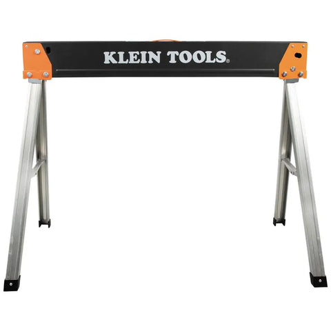 Tough As Nails Folding Sawhorses Heavy Metal Work Platform Non Skid Top Holds A Massive 1300 Lbs Each Rock Solid Rig For Carpenters And Contractors 2 Pack, front view, steel frame, sturdy legs.