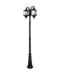 Top Shelf Dual Head Outdoor Led Street Light With Slick Water Wave Glass And Heavy Duty Aluminum Pole standing tall in garden.