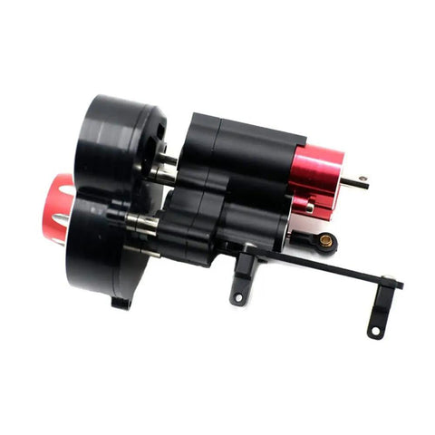 Killer Aluminum Two Speed Transmission Gearbox Fit For 10th Scale RC Crawler With Brass Gears And Precision Bearings Corrosion Proof Reverse Shift Upgrade Kit Built Dope For Knuckle Dragging And Serious Trail Beasts, showing black and red gearbox.