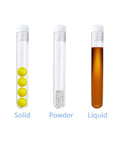 Clear Plastic Test Tubes With Rack 50 Pack, 10ml Capacity, containing solids, powders, and liquids.