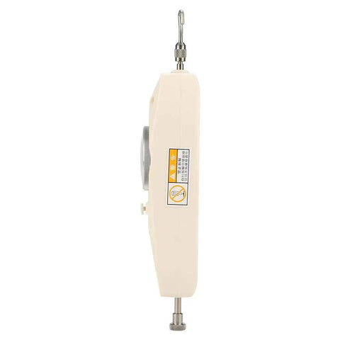200N Force Dynamometer Gauge For Push Pull Testing, The Go-To High Capacity Dial Meter With Easy Readout, Rugged Force Tester For Electronics, Machinery, Lab, And Workshop Uses, side view