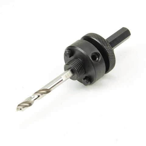 Klein Tools 31906 hole saw arbor with pins, 7/16-inch, black metal.