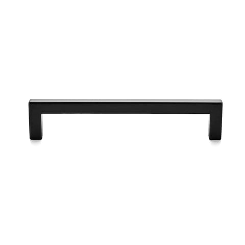 Front view of 30 Pack Solid 5 Inch Center to Center Slim Square Bar Drawer Handles Matte Black, ideal for kitchen cabinets and furniture.