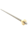 400mm T8x8 Lead Screw With Brass Nut For 3D Printer Z Axis, shown lying flat with brass nut and threaded stainless steel rod.
