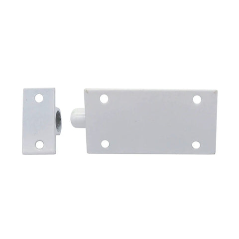 Barrel Bolt Door Latch Security Lock Hardware for Aluminum Alloy Gate, white sturdy metal latch shown from the side.