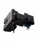 Heavy Duty Tailgate Latch Assembly That Slides Right In And Locks Down Tight For Secure Cargo Storage And Peaceful Drives Without A Single Complication Or Mechanical Headache Today, side view of black metal latch with connector.