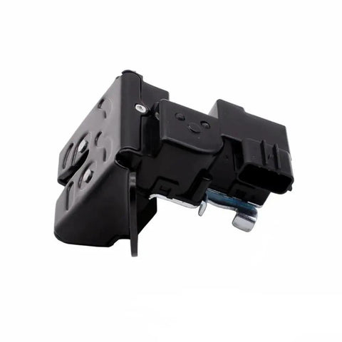 Heavy Duty Tailgate Latch Assembly That Slides Right In And Locks Down Tight For Secure Cargo Storage And Peaceful Drives Without A Single Complication Or Mechanical Headache Today, side view of black metal latch with connector.