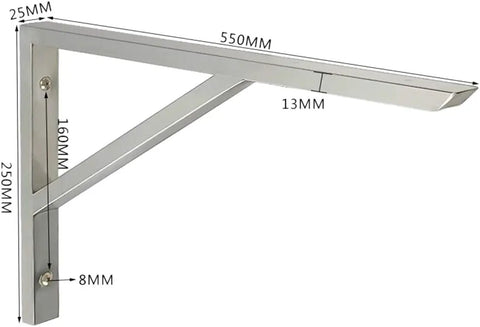 Heavy Duty Stainless Steel Corner Wall Bracket Thickened Triangular Support Frame dimensions with measurements labeled.
