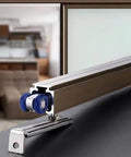 Smooth Closing Aluminum Sliding Door Track Kit With 6.2ft Bypass Barn Door Hardware, close-up of top hung silver rail system