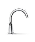 Simplice Centerset Bathroom Sink Faucet With Two Lever Handles And Clicker Drain 1.0 GPM Flow Polished Chrome Vanity Faucet For Modern Bathrooms In Any Bathroom, side view with spout and lever handles detail