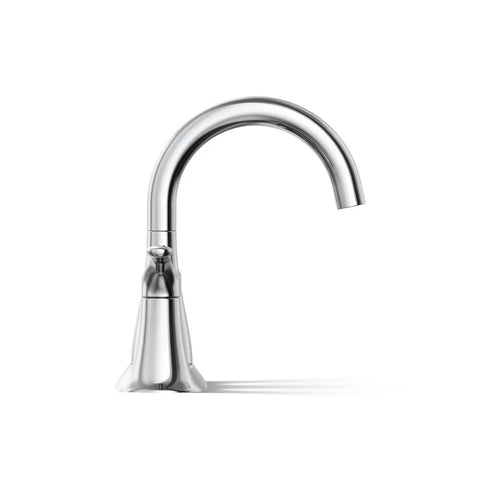 Simplice Centerset Bathroom Sink Faucet With Two Lever Handles And Clicker Drain 1.0 GPM Flow Polished Chrome Vanity Faucet For Modern Bathrooms In Any Bathroom, side view with spout and lever handles detail