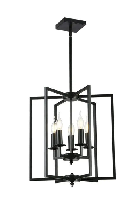 Industrial Rustic Pendant Light Chandelier With Five Lights, Adjustable Height E12 Vintage Hanging Fixture, black steel cage design