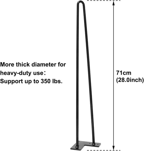 28 Inch Metal Hairpin Table Legs Set Of 4 For DIY Coffee Tables Desks Nightstands, heavy-duty iron, 350 lb support, black finish