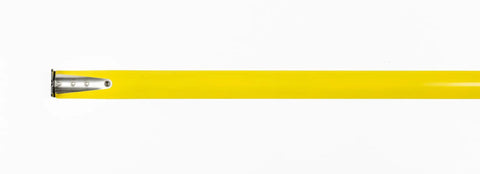 Close-up of 3/4 Inch By 16 Foot Quikread Power Return Tape Measure With Yellow Clad Blade, showing end hook and A3 blade.