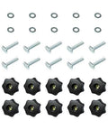 Seven Star Pro Grade T Track Knob Kit With 5/16-18 Bolts And Washers, 10 Pack, showing knobs, bolts, and washers on white background.
