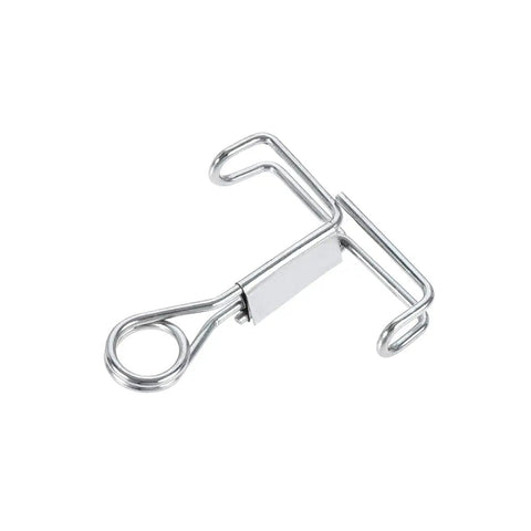 Flat Jaw Lab Tubing Clamp Set For Flow Control Hoses, iron build, heavy-duty spring clamp, close-up view of single clamp.