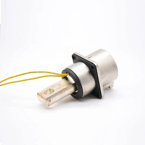 High Voltage Connector EV 1 Pin Metal Plug Socket 500A Right Angle Shield IP67 Waterproof Housing with yellow wire.