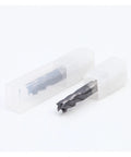 Carbide milling cutter end mill, 8 mm diameter by 100 mm length, 4-flute, 58° angle, stainless steel, in clear plastic case
