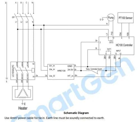 Schematic diagram for Heavy Duty Diesel Engine Water Heater With Stainless Steel Circulating Pump And Digital Thermostat Control.