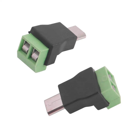 Micro USB Male To 2 Pin Screw Terminal Adapter Solderless Connector For Charging Phones Cameras And Small Appliances Green PVC Copper