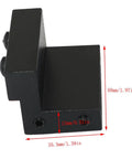 Close-up of a black aluminum barn door limiter with dimensions shown, part of 2 Pieces Barn Door Limiter Stop With Wrench Hardware.