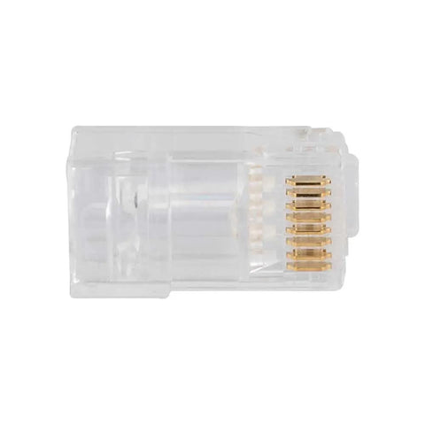 Clear view of Modular Data Plug For CAT6A And Thicker CAT6 Cables, No Fuss Fast Pass Thru Install, showing gold connectors.