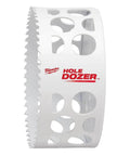 Milwaukee 4-inch ice-hardened Hole Dozer hole saw, side view with red logo
