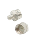 Two silver Coax Cap Covers 20 Pack F Type Protective Caps 75 Ohm Terminators shown from different angles.