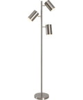 Ultra Tall Industrial Tree Floor Lamp With Three Adjustable Spotlights In Brushed Steel Finish, 64 Inches High And 13 Inches Wide