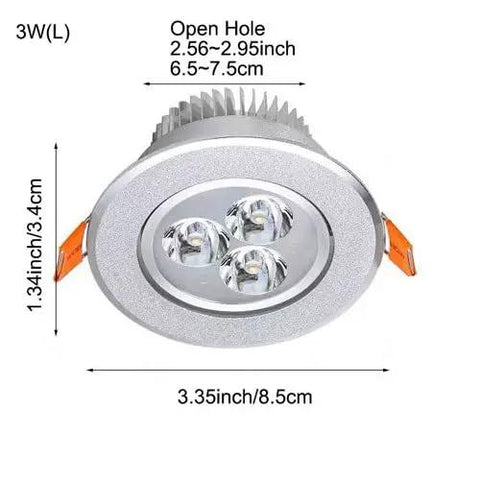 Silver Adjustable LED Recessed Spotlight with three bulbs, 3.35 inches wide, designed for focused accent lighting.