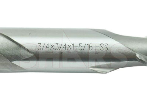 Shars end mill, HSS, 3/4 x 3/4 x 1-5/16 in, close-up engraving