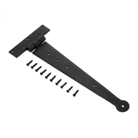 12 Inch Black Iron T Strap Hinge For Indoor Outdoor Use, Rust Resistant Powder Coated Bean Tee Hinge With Screws