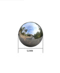 Top Shelf 304 Stainless Steel Hollow Ball Sphere With Rock Solid Polished Surface For Welding Fabrication Diy Projects And Outdoor Installation In Sleek Silver 51 Millimeters, reflective surface, outdoor setting.