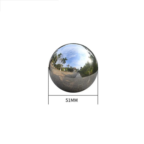 Top Shelf 304 Stainless Steel Hollow Ball Sphere With Rock Solid Polished Surface For Welding Fabrication Diy Projects And Outdoor Installation In Sleek Silver 51 Millimeters, reflective surface, outdoor setting.
