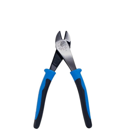 Heavy Duty 8 Inch Diagonal Cutting Pliers With Angled Head For Tight Spaces High Leverage Cutter Powers Through ACSR Screws Nails And Hardened Wire Made In USA isolated on white background