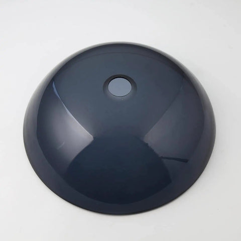 Top view of Dope Gray Round Glass Vessel Sink With Waterfall Faucet And Pop Up Drain Above Counter Bathroom Vanity Basin