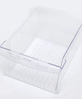 Refrigerator Crisper Drawer Replacement 240354723 OEM Part for Most Fridges, transparent plastic drawer with handle, top view.