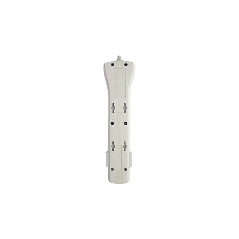 Flat Plug Power Strip Surge Protector With Seven Outlets And A Seven Foot Extension Cord 2160 Joules UL Listed White seen from bottom