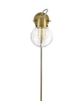 Mid Century Modern Glass Globe Plug In Wall Sconce With LED Bulb, Gold Satin Brass Finish, Adjustable Clear Glass Shade, Vintage Bulb Look