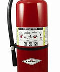 Heavy Duty 20 Lb ABC Dry Chemical Fire Extinguisher Featuring Aluminum Valve, red cylinder with instructions for use.