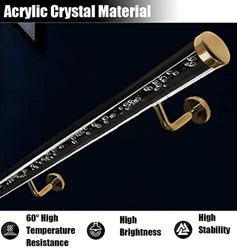 Clear Acrylic Stair Rail With Elegant Gold Brackets Adjustable Handrail Kit For Indoor Outdoor Rooms Slick Look Top Shelf Home Flex Easy Install Four Point Five Feet showing acrylic crystal material and gold brackets.
