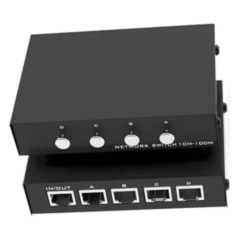 Bi Directional 4 Port Ethernet Switch With 1 Input 4 Outputs Or 4 Inputs 1 Output, metal, manual push button, plug and play