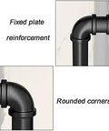 Sleek Matte Black Pipe Handrail With Vintage Industrial Wrought Iron Design For Indoor Outdoor Stairs, showing fixed plate reinforcement and rounded corners.