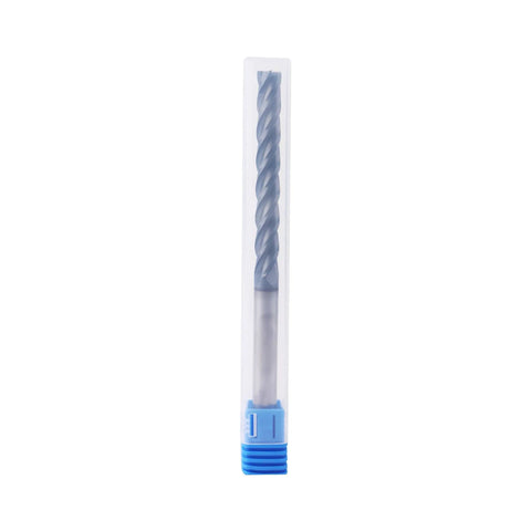 Beefy 3/8 Inch Carbide Long End Mill With 4 Flutes AlTiN Coated Square End For Steel 30 Degree Helix in packaging