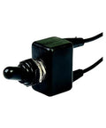 Tough As Nails SPST PVC Coated Toggle Switch With Wire Leads For 12V DC 25A Off On, Water Resistant Single Pole, 16 AWG Leads, 8 Inch Wiring, Fifteen Thirty Two Inch Mounting Stem, Great For Automotive Marine And DIY Electrical Projects. Black water-resistant SPST toggle switch with wire leads